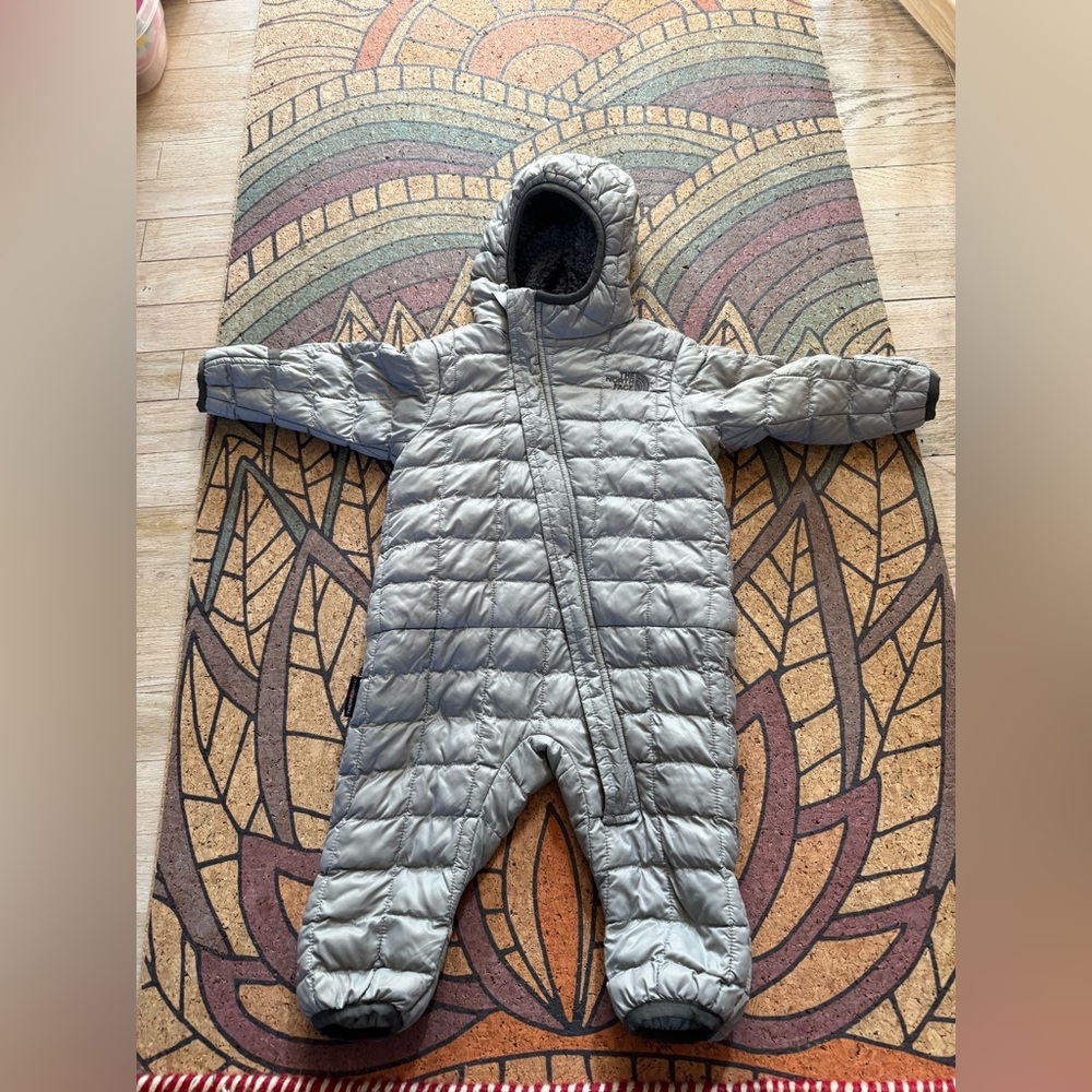 The North Face Silver/Gray Kids Puffer One-Piece Snowsuit